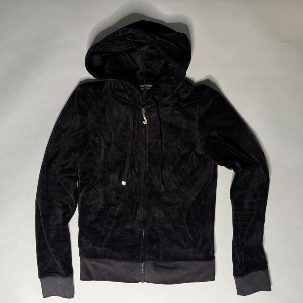 Juicy Couture Black Velour Zip-up Hoodie Jacket size Medium